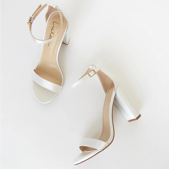 Lulu’s - Taylor Ivory Satin Ankle Strap Heels - Picture 2 of 3
